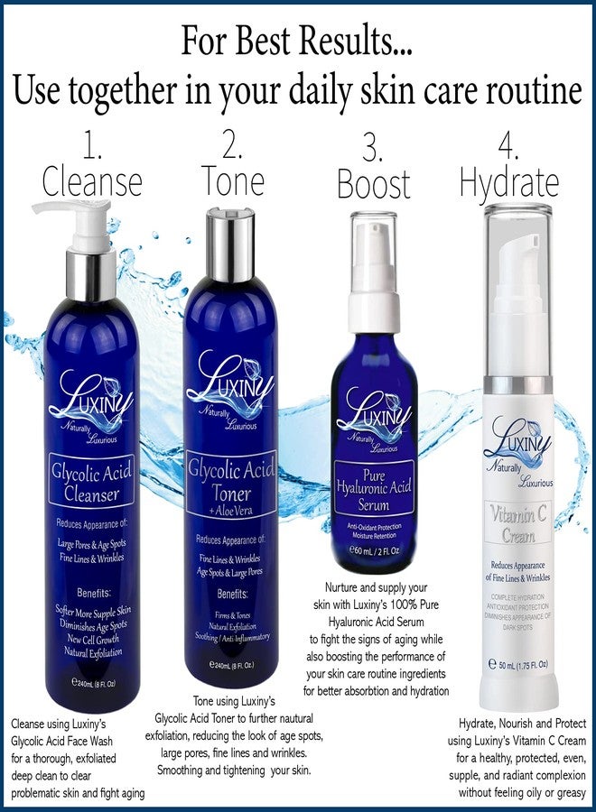 Luxiny Glycolic Acid Face Wash Exfoliating Cleanser and Facial Toner Set 8oz, 10% AHA BHA Pore Minimizer for Anti Aging and Acne Treatment - Vegan Skin Care Products Made in the USA - Image 4